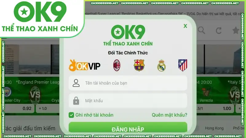 Bạn cần nhập thông tin đăng nhập OK9 để vào tài khoản game